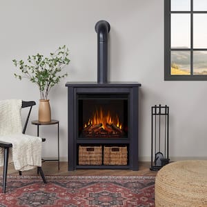 Hollis 32 in. Freestanding Electric Fireplace in Black