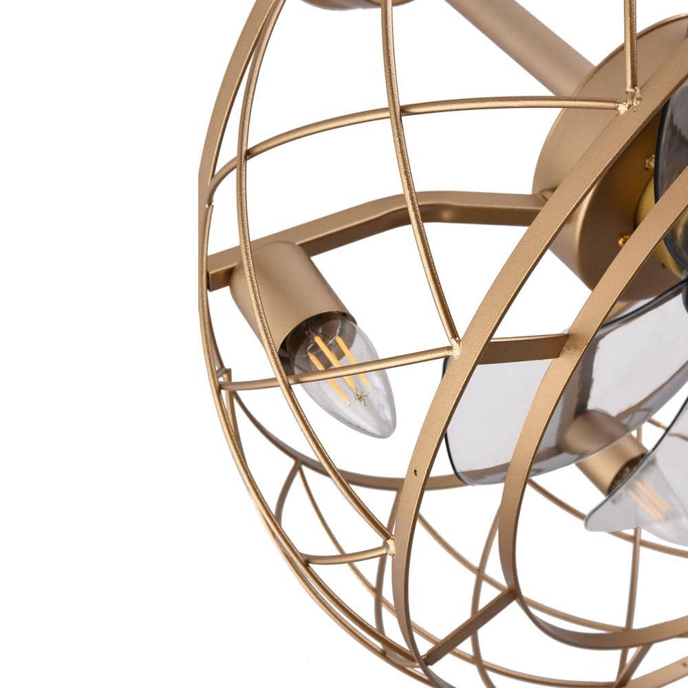 20" Gold Aluminum Caged Ceiling Fan with LED Light and Remote