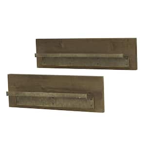 4.5 in. x 26 in. x 7 in. Brown Wood Decorative Wall Shelves with Metal Ledge (Set of 2)
