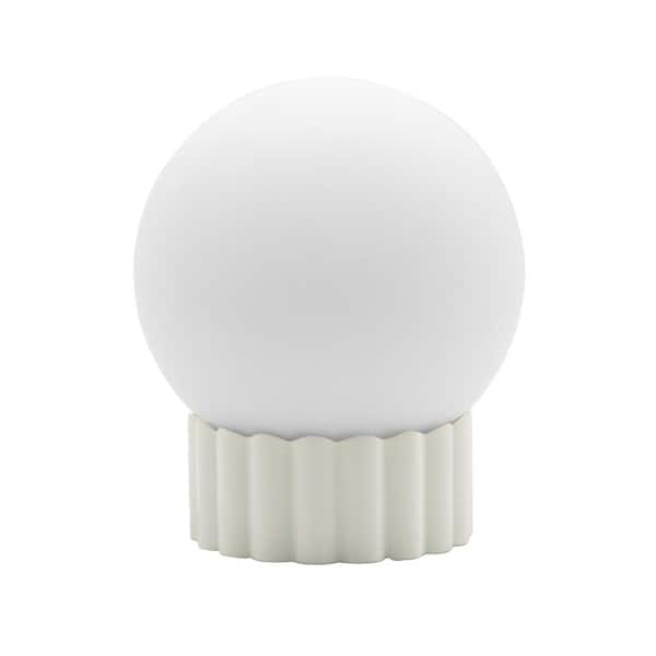 5.9 in. Opal Glass Globe Table Lamp with Ribbed Resin Base, Off White, E12 Socket, Dimmable Switch
