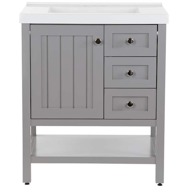 Home Decorators Collection Lanceton 31 in. W x 22 in. D x 37 in. H Single Sink  Bath Vanity in Sterling Gray with White Cultured Marble Top