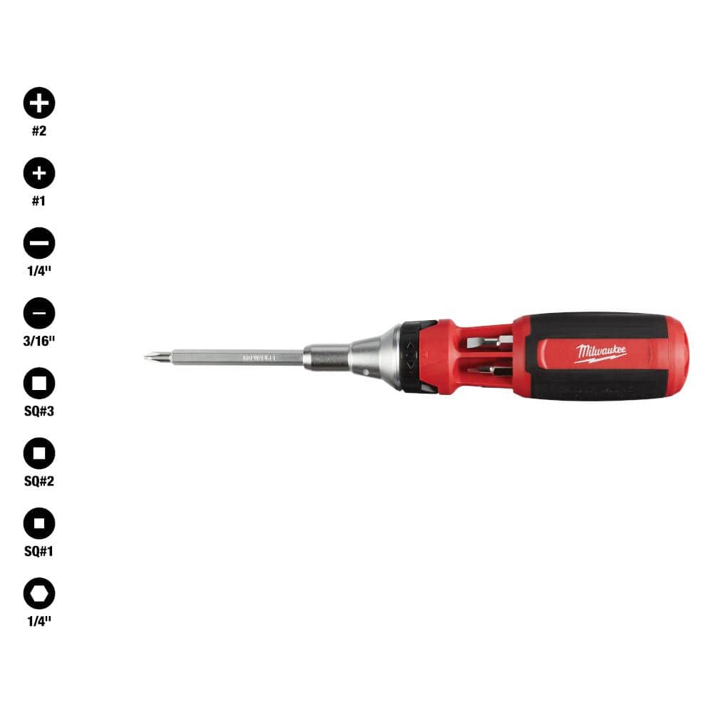 Milwaukee 9-in-1 Square Drive Ratcheting Multi-Bit Screwdriver 48-22-2322  The Home Depot