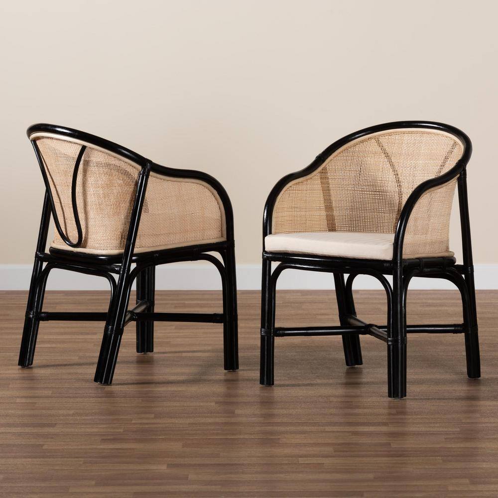 Miranda Black and Natural Rattan Cane Dining Chair Set