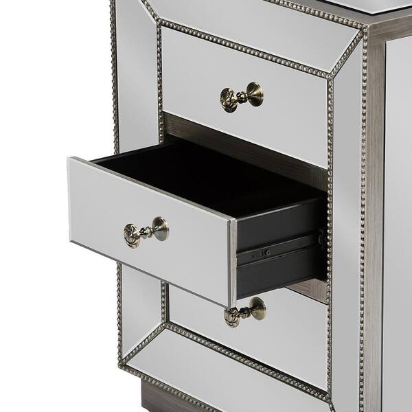 Baxton Studio Currin Glam 3 Drawer Silver Metallic Finished Wood