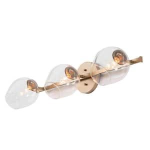 Modern 27.5 in. 3-Light Gold Vanity Light with Adjustable Wine Cup Clear Glass Shade