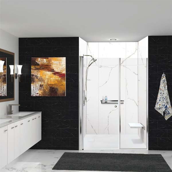 Titan Walk-in 60 in. L x 32 in. W x 96 in. H Alcove Shower Stall/Kit in White Caruso/Chrome with Faucet and Accessories