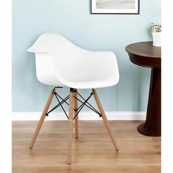 HomeRoots White And Natural Heavy Duty Plastic And Solid Wood Arm Chair