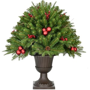 30 in. Artificial Christmas Joyful Porch Tree in Pedestal Urn with Pinecones, Berries and Ornaments