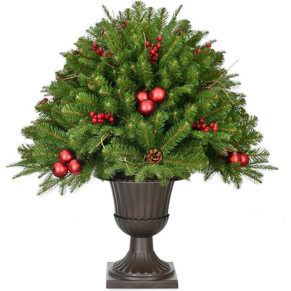 Fraser Hill Farm 30 in. Artificial Christmas Joyful Porch Tree in Pedestal Urn with Pinecones, Berries and Ornaments