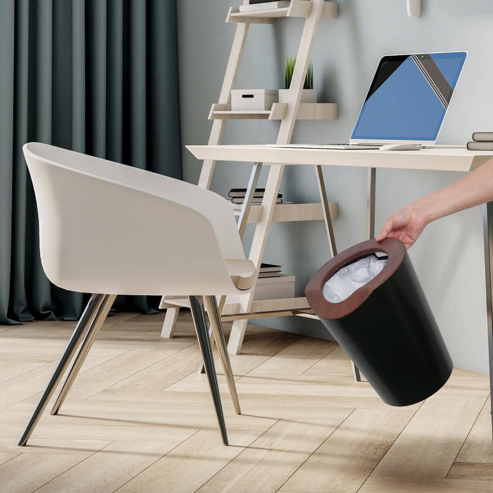 2.3 Gallon Black and Wood Round Trash Can Set