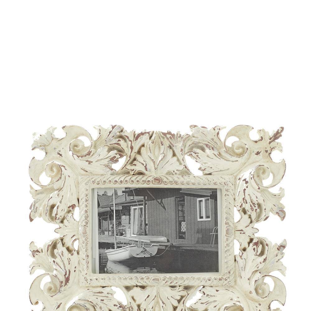 White Floral Embossed Tabletop and Wall Picture Frames Set