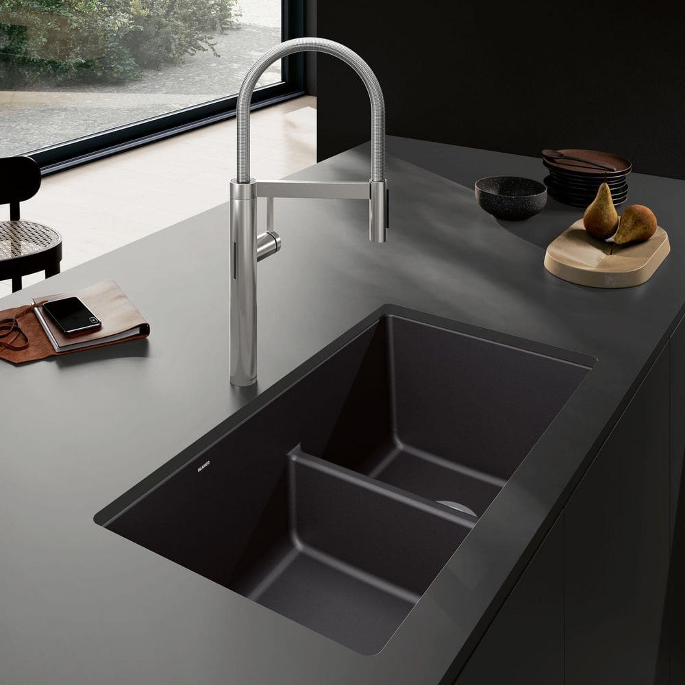 Volcano Gray Stone Double Bowl Undermount Kitchen Sink