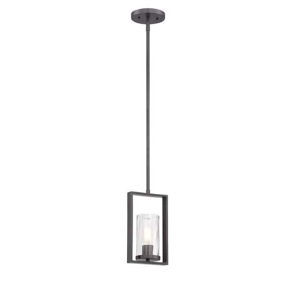 Designers Fountain Elements 60-Watt 1-Light Charcoal Mini-Pendant with Rain Glass Shade