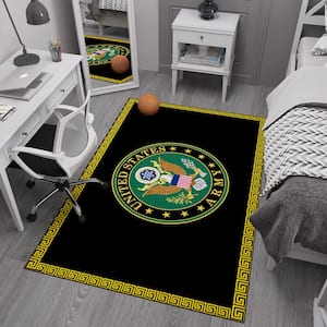 Black/Yellow 5 ft. x 7 ft. Washable Man Cave Bedroom US ARMY Logo Border Non-Slip Area Rug