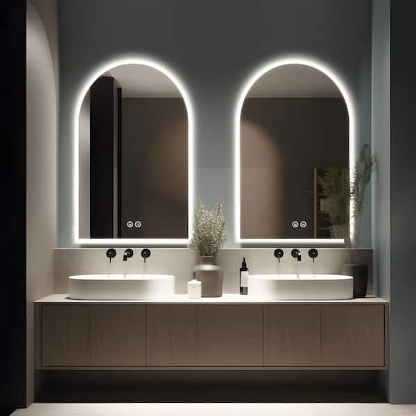 NEUTYPE 26 in. W x 38 in. H Arched Frameless LED Light Wall Anti-Fog Bathroom Vanity Mirror 2PCS