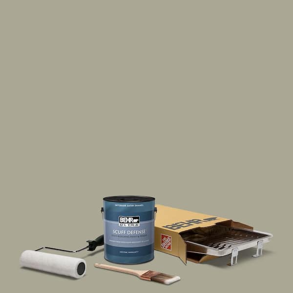 BEHR 1 gal. #N350-4 Jungle Camouflage Extra Durable Satin Enamel Interior Paint & 5-Piece Wooster Set All-in-One Project Kit
