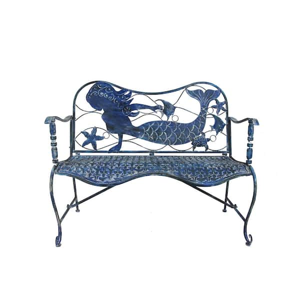 Zaer Ltd. International Mermaid 43.3 in. W 2-Person Coastal Blue Metal Outdoor Bench