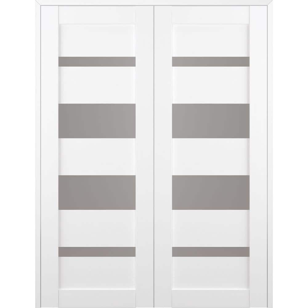 Mirella 36 in. x 80 in. Both Active 4-Lite Frosted Glass Bianco Noble Wood Composite Double Prehung French Door price history on PriceWatchPro