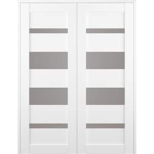 Mirella 56 in. x 80 in. Both Active 4-Lite Frosted Glass Bianco Noble Wood Composite Double Prehung French Door