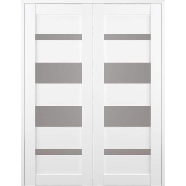 Belldinni Mirella 56 in. x 80 in. Both Active 4-Lite Frosted Glass Bianco Noble Wood Composite Double Prehung French Door