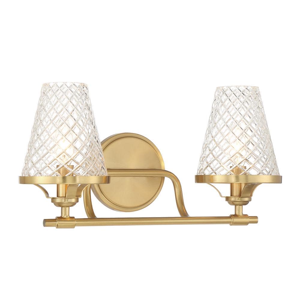 Warm Brass 2-Light Vanity with Clear Glass Shades