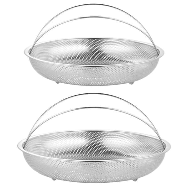 2-Pack Stainless Steel Steamer Basket with Handle for Dumplings, Rice, and Vegetables, 22.5 cm Diameter