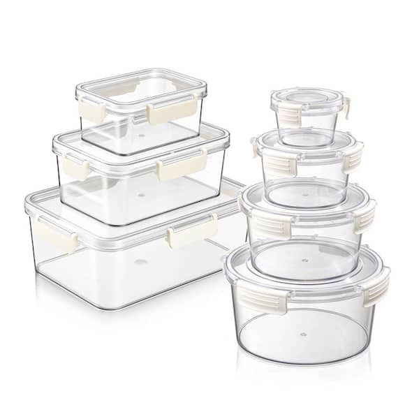 Stackable Plastic Food Storage Container with Lids (7 Pack), Clear Airtight Pantry Canister for Kitchen Organization
