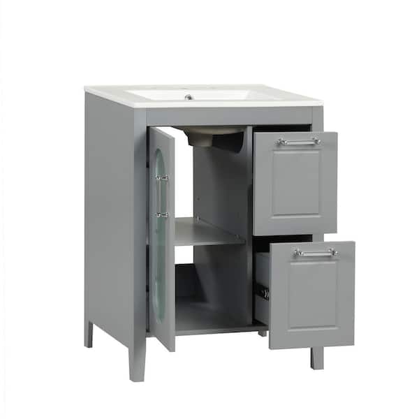 24 in. W x 18.3 in. D x 33.2 in. H Single Sink Freestanding Bath Vanity in Gray with White Ceramic Top