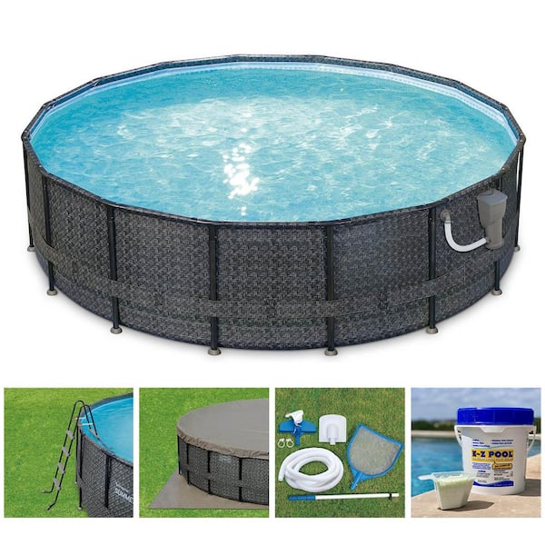 Summer Waves P4A01648B Elite 16 ft. x 48 in. Round Above Ground Frame Swimming Pool Set