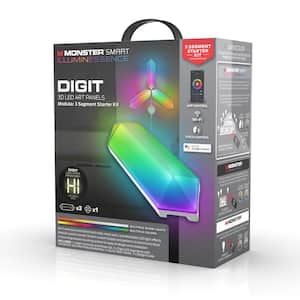 3-Light Starter Kit, 3D Digit Multi-Color LED White Art Panels, Customizable Lighting, Mobile App Control