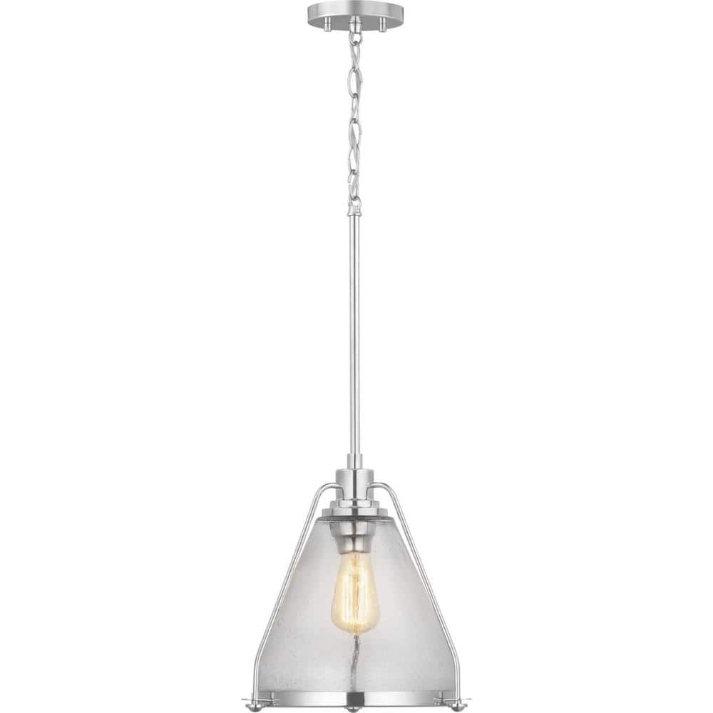 Polished Nickel 13" Pendant with Clear Seeded Glass Shade