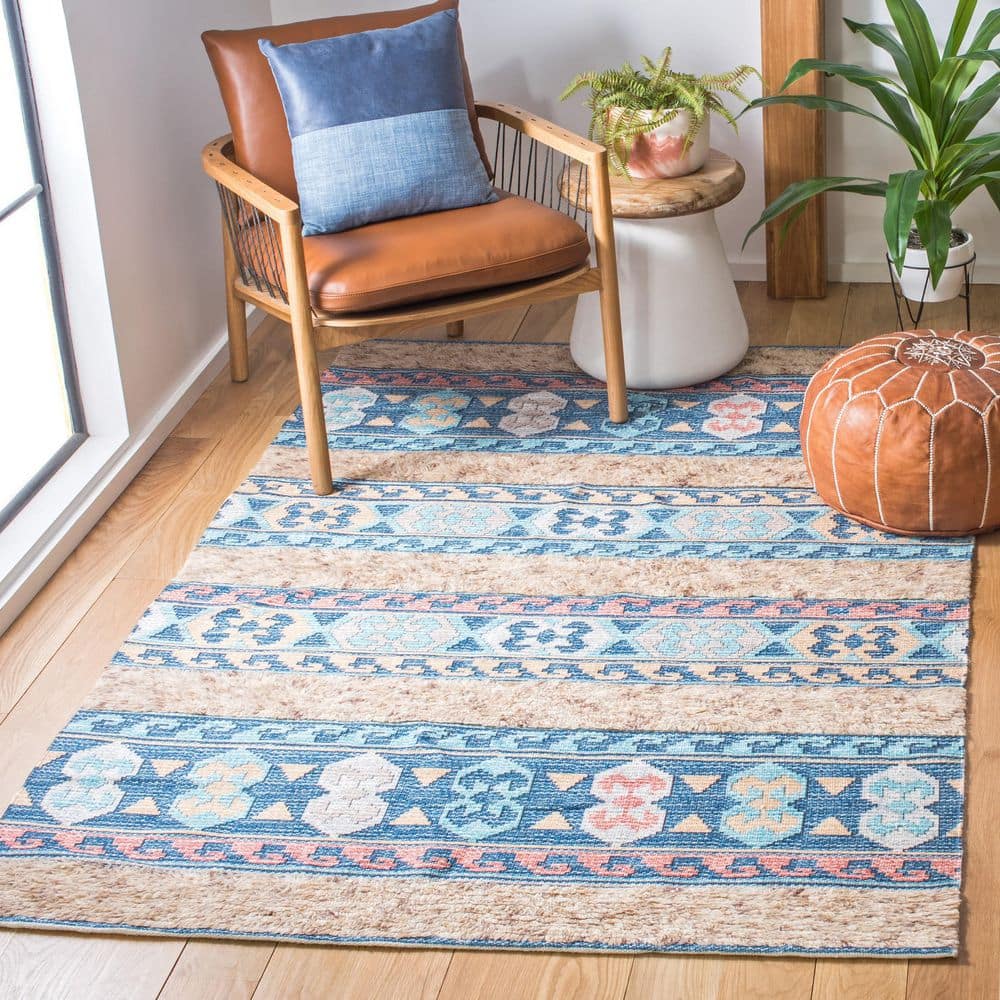 Saffron 4 ft. x 6 ft. Blue/Taupe Striped Marle Area Rug price history on PriceWatchPro