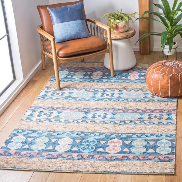 Saffron 5 ft. x 8 ft. Blue/Taupe Striped Marle Area Rug