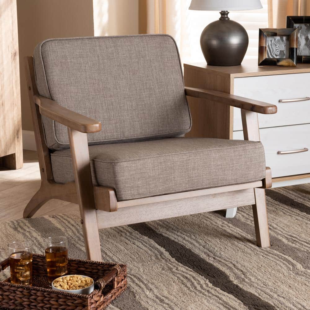 Mid-Century Modern Faux Leather Brown Wood Accent Chair