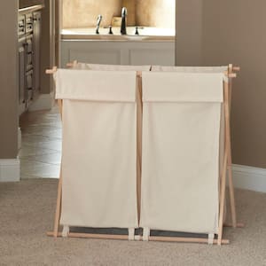Collapsible Wood X-Frame Double Laundry Hamper Sorter