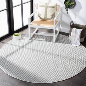 Bermuda Light Blue/Cream 7 ft. x 7 ft. Round Chevron Geometric Indoor/Outdoor Area Rug