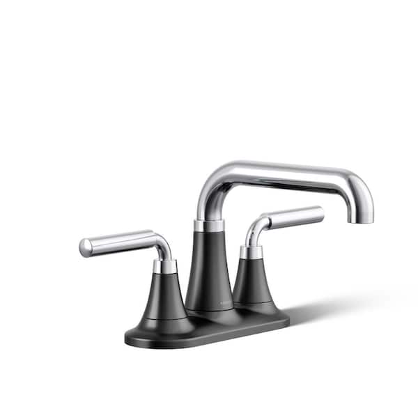 KOHLER Tone 4 in. Centerset Double Handle 1.2 GPM Bathroom Faucet in Polished Chrome with Matte Black