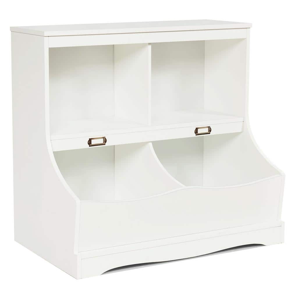 Mind Reader 2-Tier Kid's White Storage Shelf Unit