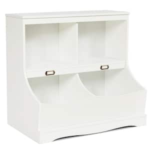 2-Shelf Kids White Wooden Multi-Functional Bookcase Floor Toy Storage Display