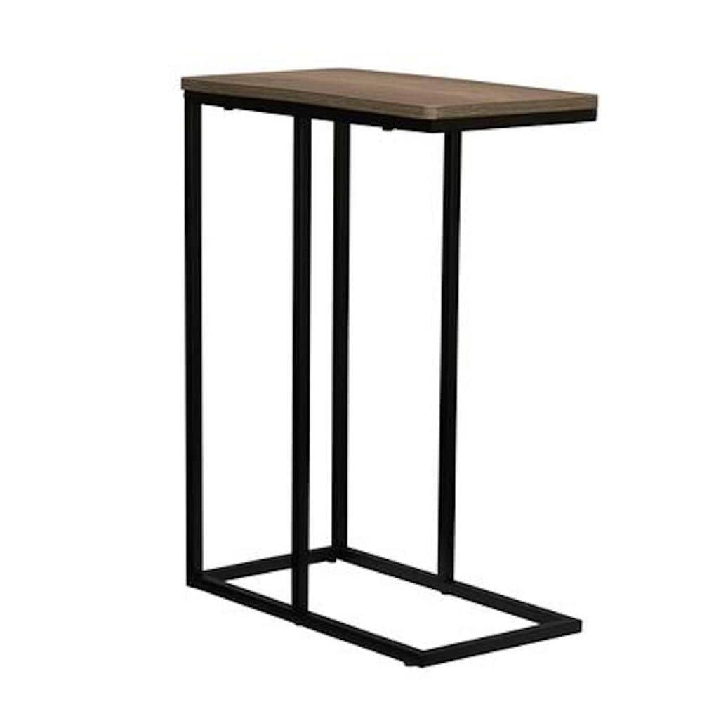 Ashwood and Black Metal C-Shaped Side Table