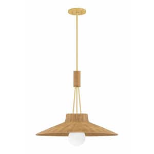 Laudine 24.5 in. 1-Light Aged Brass Finish Pendant Light with Light Natural Wicker Shade