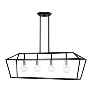 Devone 4-Light Black Linear Chandelier with Brushed Nickel Accents