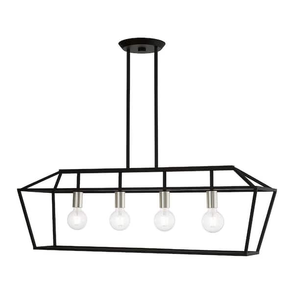 Livex Lighting Devone 4-Light Black Linear Chandelier with Brushed Nickel Accents
