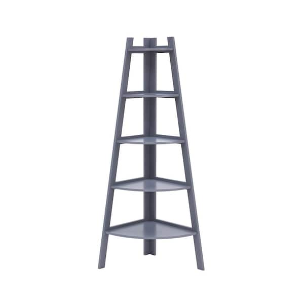 DANYA B 63 in. Gray Laminate MDF 5-shelf Corner Bookcase