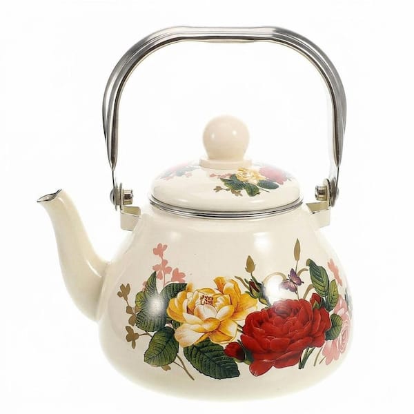 LAIFUCAM Enamel Flowered Tea Kettle Ceramic Handle Whistling