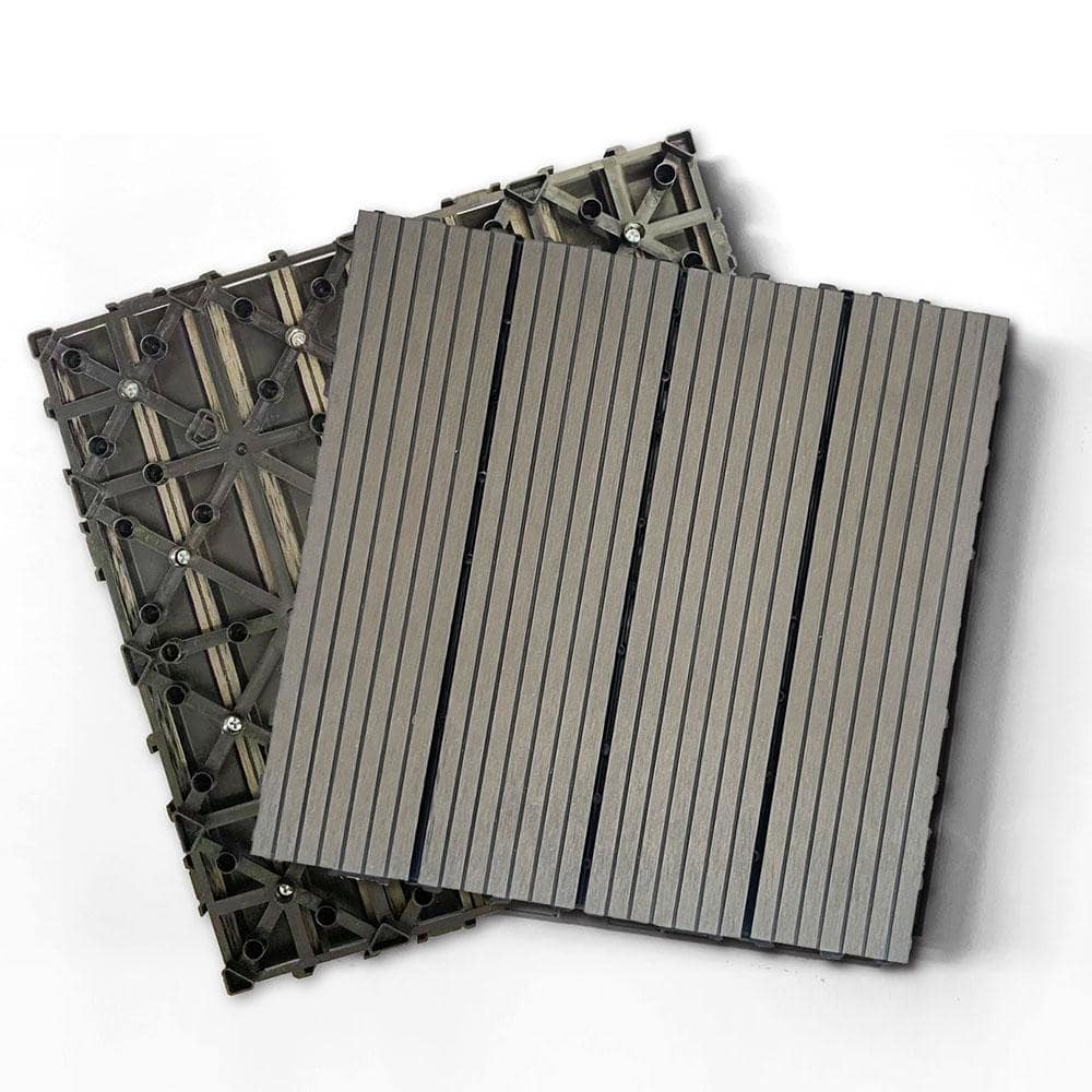 Afoxsos 1 ft. x 1 ft. Dark Gray Plastic Composite Deck Tiles Set, All