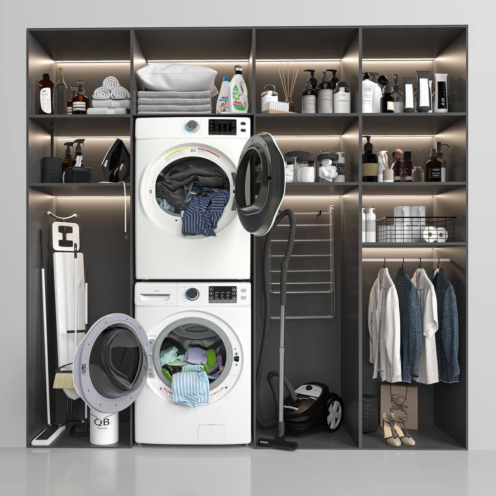 8 Cubic Feet White Electric Stackable Dryer with Steam and Sensor Dry