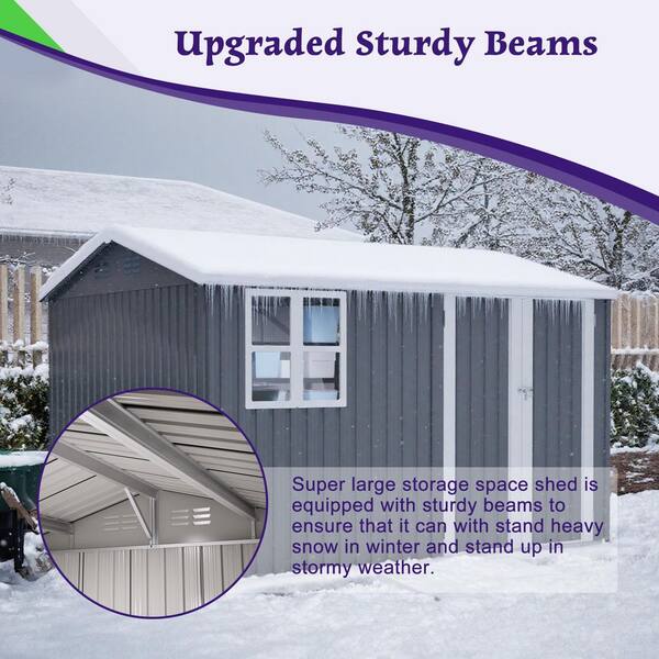 Grey 10 ft. W x 8 ft. D Metal Patio Outdoor Storage Shed with