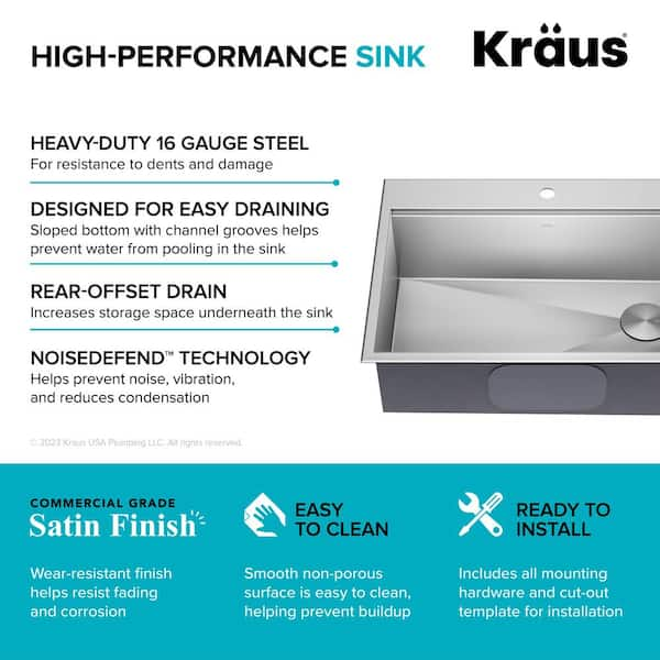 KRAUS Kore Workstation Drop-In Stainless Steel 30 in. Single Bowl Kitchen  Bar Sink with Accessories KWT310-30 - The Home Depot