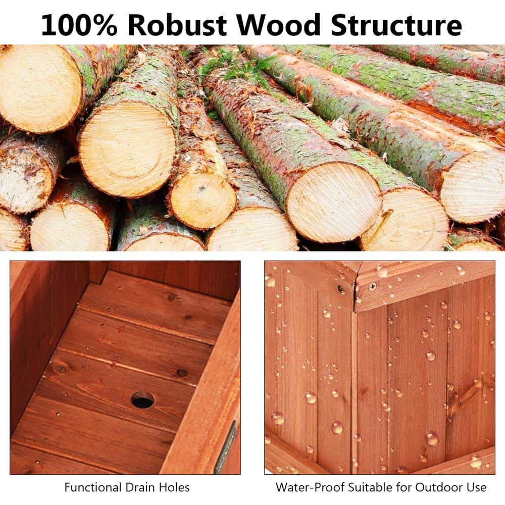 28 Inch Brown Fir Wood Rectangular Outdoor Planter Box